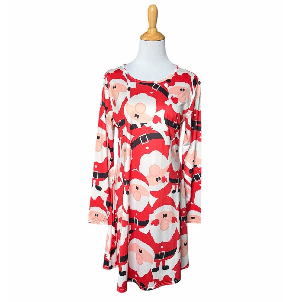 Women's Holiday Christmas Santa Knee Length Dress- Size Large